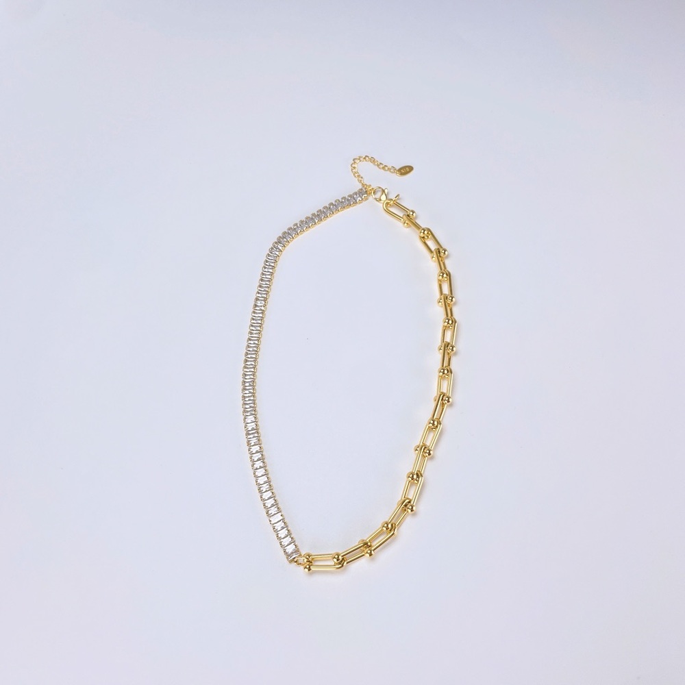NEW Baguette Clear Crystals U Horseshoe 18K Real Gold Plated Necklace Choker